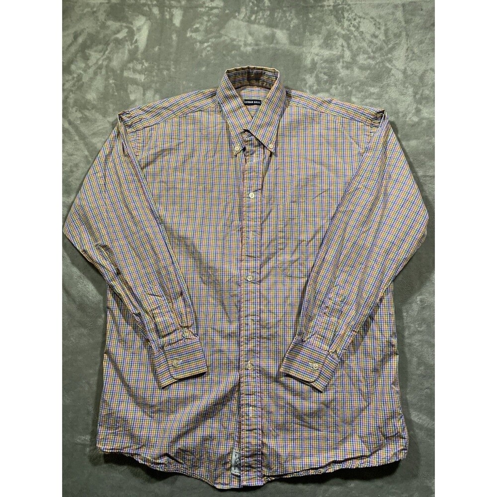 Gitman Bros. Plaid Button Down Shirt Size L Mardi Gras Checkered Pattern USA